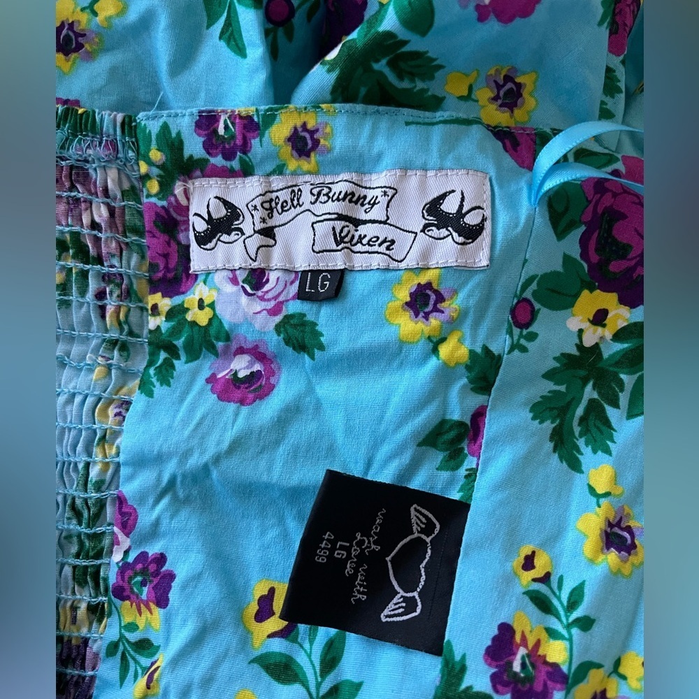 Hell Bunny Turquoise Floral Halter Dress - Picture 6 of 10